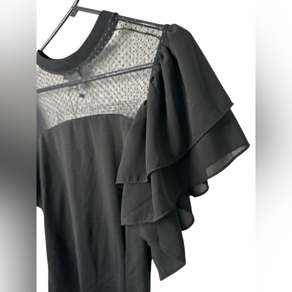 Gracia Black Sheer Ruffle Sleeve Blouse NWT - Picture 3 of 5